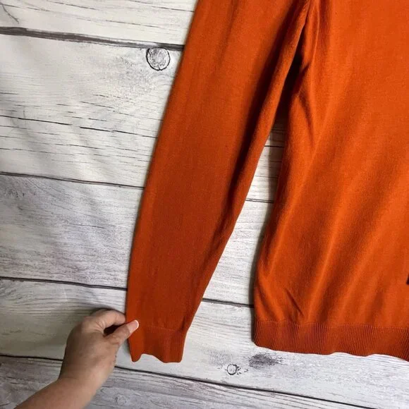Talbots Womens Sweater Burnt Orange Size M Tie Front Collar Long Sleeve Pullover - Picture 6 of 13